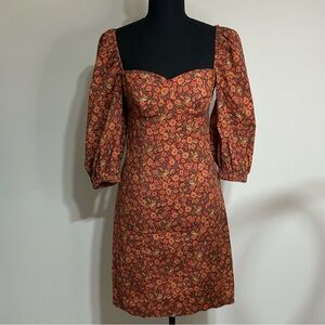 Farm Rio small leopard garden puff sleeve mini dress Floral/leopard Pattern